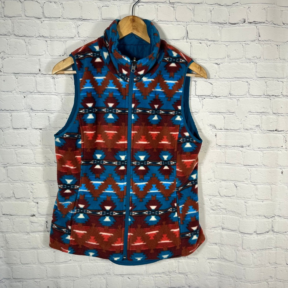 Ariat Reversible Vest Womens Small Dilon Teal Southwestern Aztec Fleece‎ Quilted